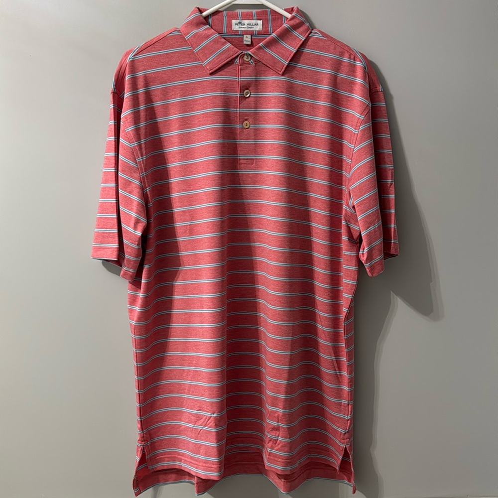 Men’s Peter Millar Large Salmon colored Golf Polo- Summer Comfort Fabric